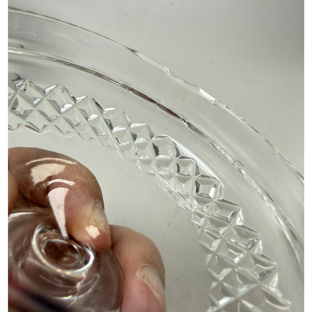 Irish Cavan Crystal Signed Footed Candy Dish w/ Lid Criss Cross Pattern Ireland - Picture 5 of 9